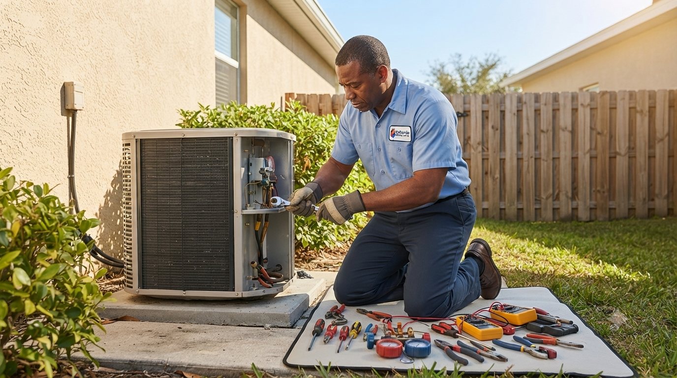 Orlando AC unit being diagnosed for blowing warm air
